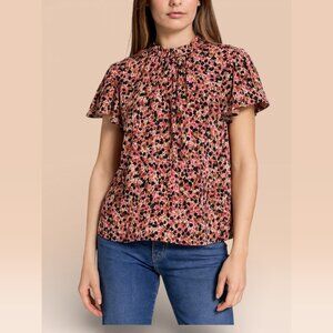 Ann Taylor Size M floral print blouse with a ruffled high neckline